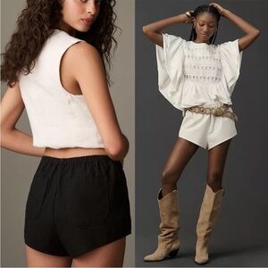 NWT Anthropologie Set of 2 Tap White Black Linen Cheeky Shorts Low Rise Small